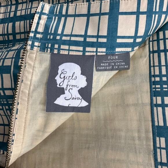 Anthropologie Girls From Savoy Size 4 A-Line Skirt Blue Checkered Front‎ Pockets - Picture 8 of 10